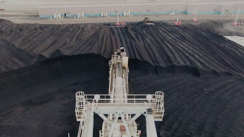 Aerial View of Heavy Equipment Working on the Sand