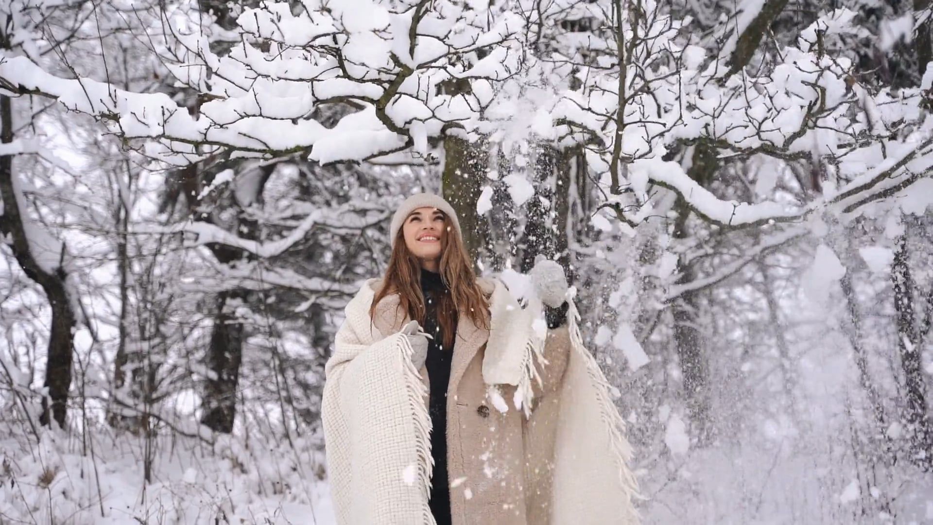 Woman Shaking Tree Branch with Snow Free Stock Video Footage, Royalty ...