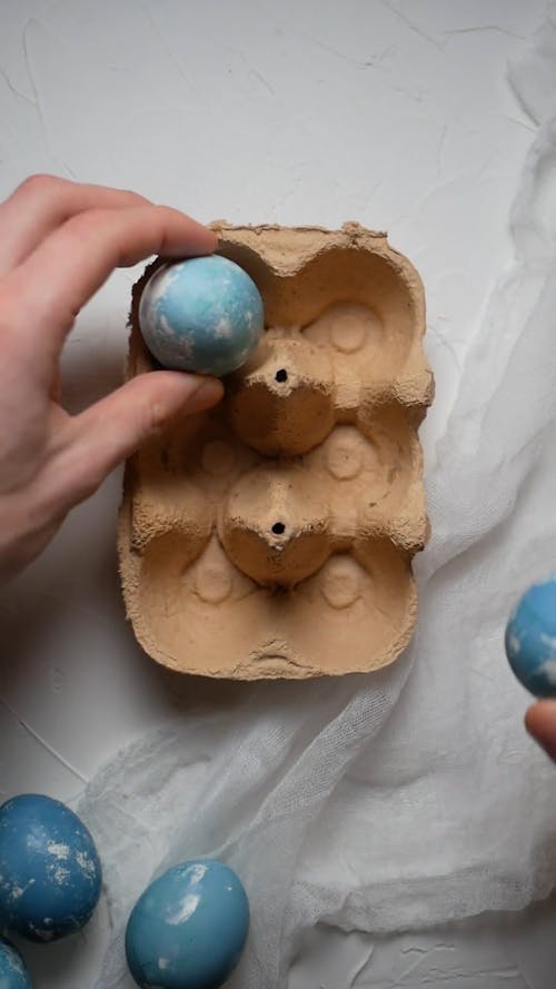 Person Putting Easter Eggs on an Egg Tray