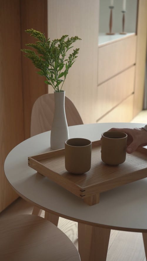 Cups on Top of a Wooden Tray