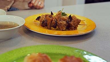 close up shot of skewers on the plate