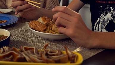 people enjoying asian cuisine