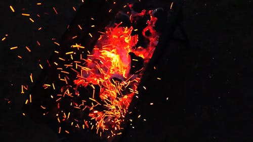 Burning Charcoal Emitting Fire Sparks