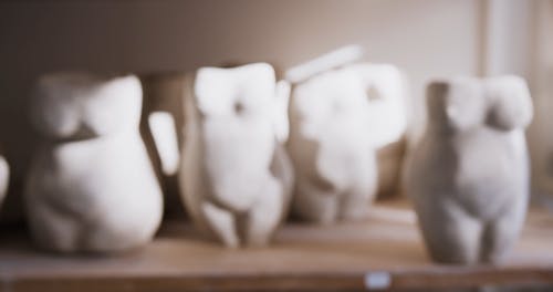A Body Shape Ceramic Vases on Top of a Wooden Table