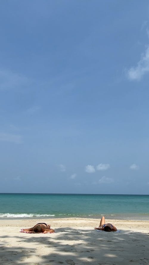 Women Sun Bathing on the Beach 