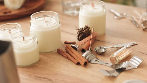 Handmade pillar candles in molds