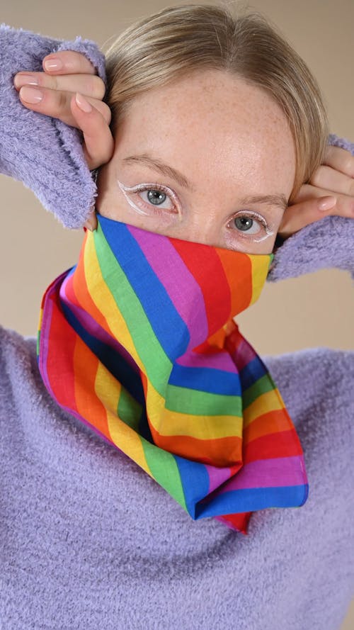 Woman Wearing Colorful Mask