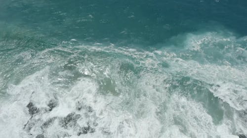 Drone Footage of Sea Waves Crashing on Seashore