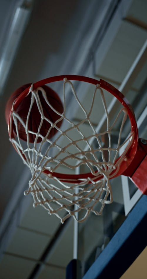 Close-Up Video of a Basketball Passing Through the Hoop