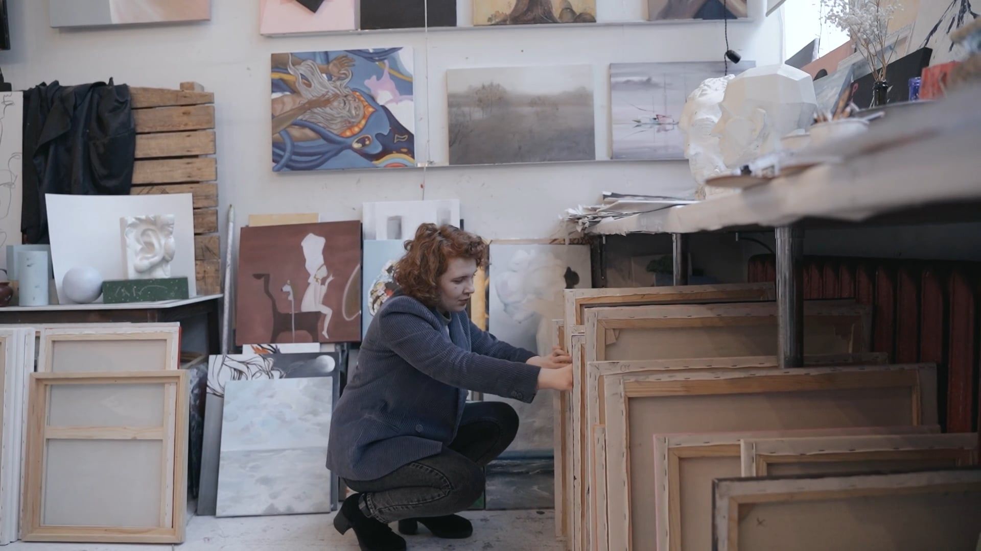 A Woman Checking the Art Work Free Stock Video Footage, Royalty-Free 4K ...