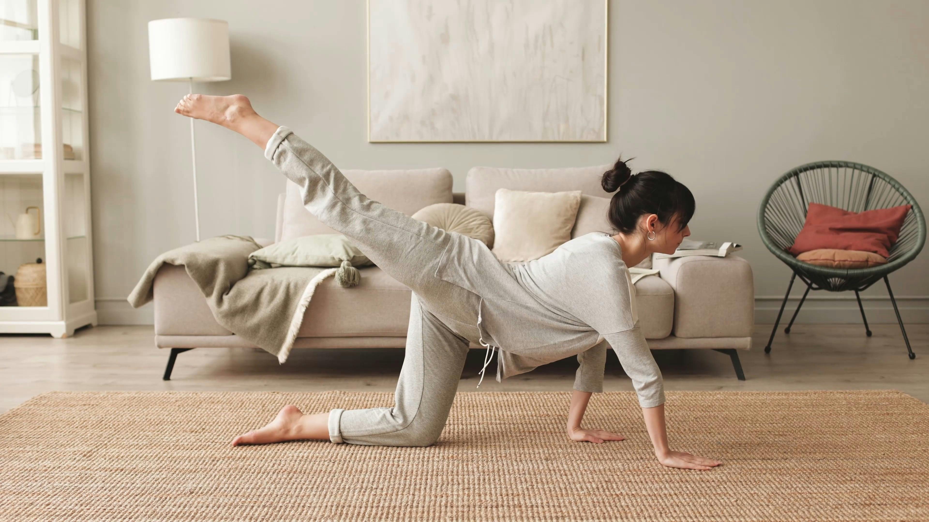 Woman Doing Stretching at Home Free Stock Video Footage, RoyaltyFree