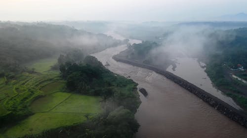 Drone Footage of a Foggy River