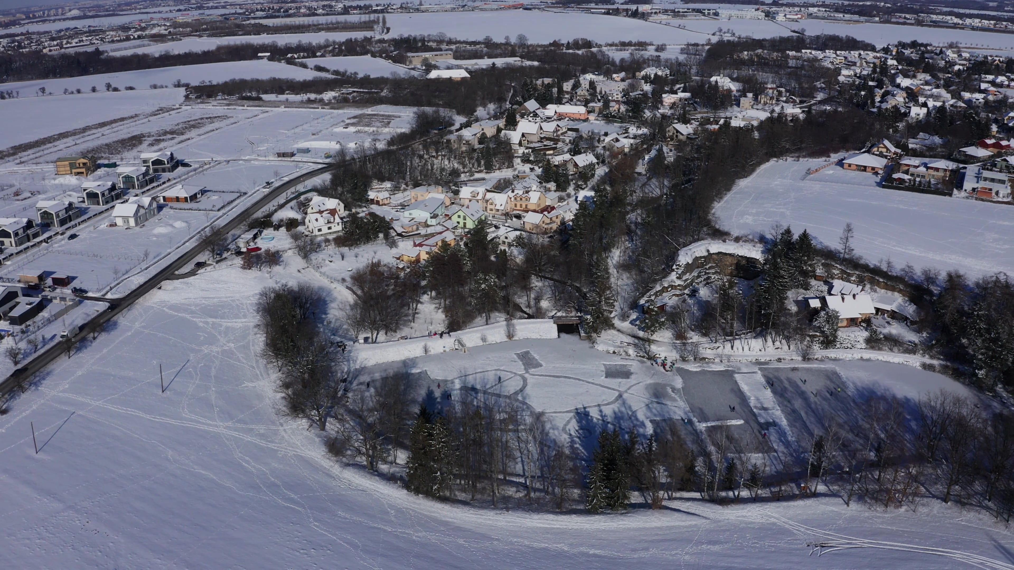 Aerial View of a Snow Covered Village Free Stock Video Footage, Royalty ...