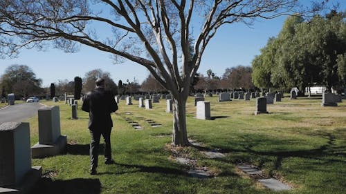Man Walking in a Cemetery During Daytime