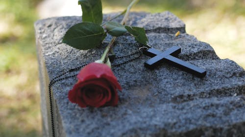 Red Rose and Cross on a Headstone