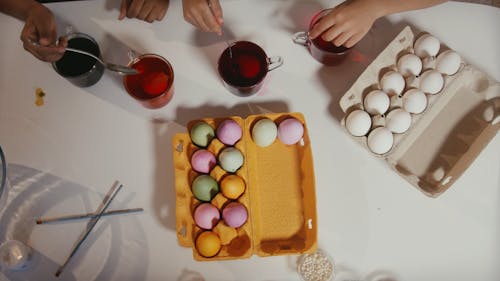 People Coloring Eggs And Putting it in the Egg tray