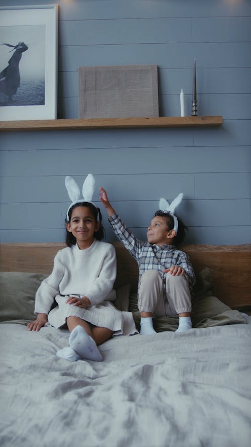 Children Wearing Bunny Headbands