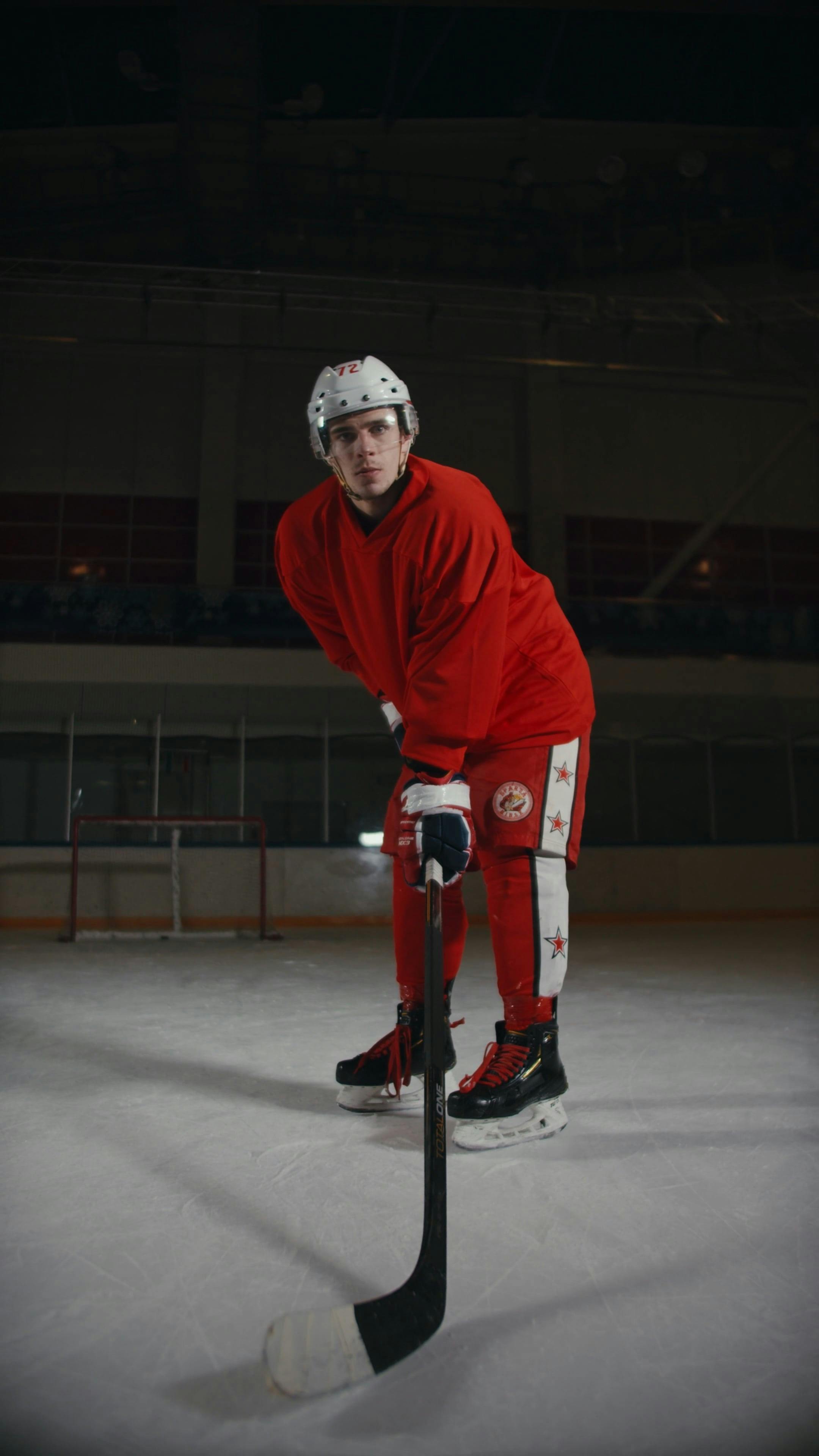 Hockey Player Standing Alone on Rink · Free Stock Video