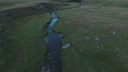 An Aerial Footage of a Field with a River