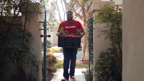 Man Delivering Box With Fruits 