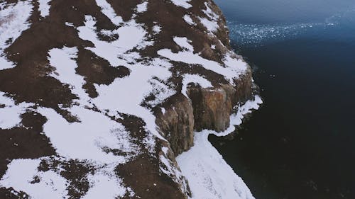 Aerial Footage Snow Covered Cliff