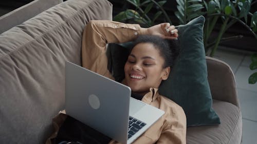 Woman Having Video Call on Her Laptop