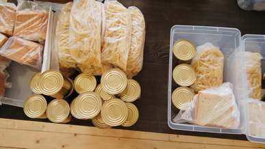 a tracking shot of relief goods on table