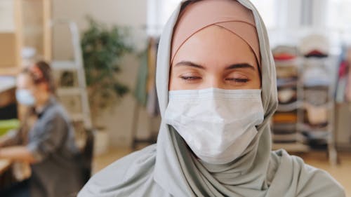 Woman Wearing Hijab and Face Mask
