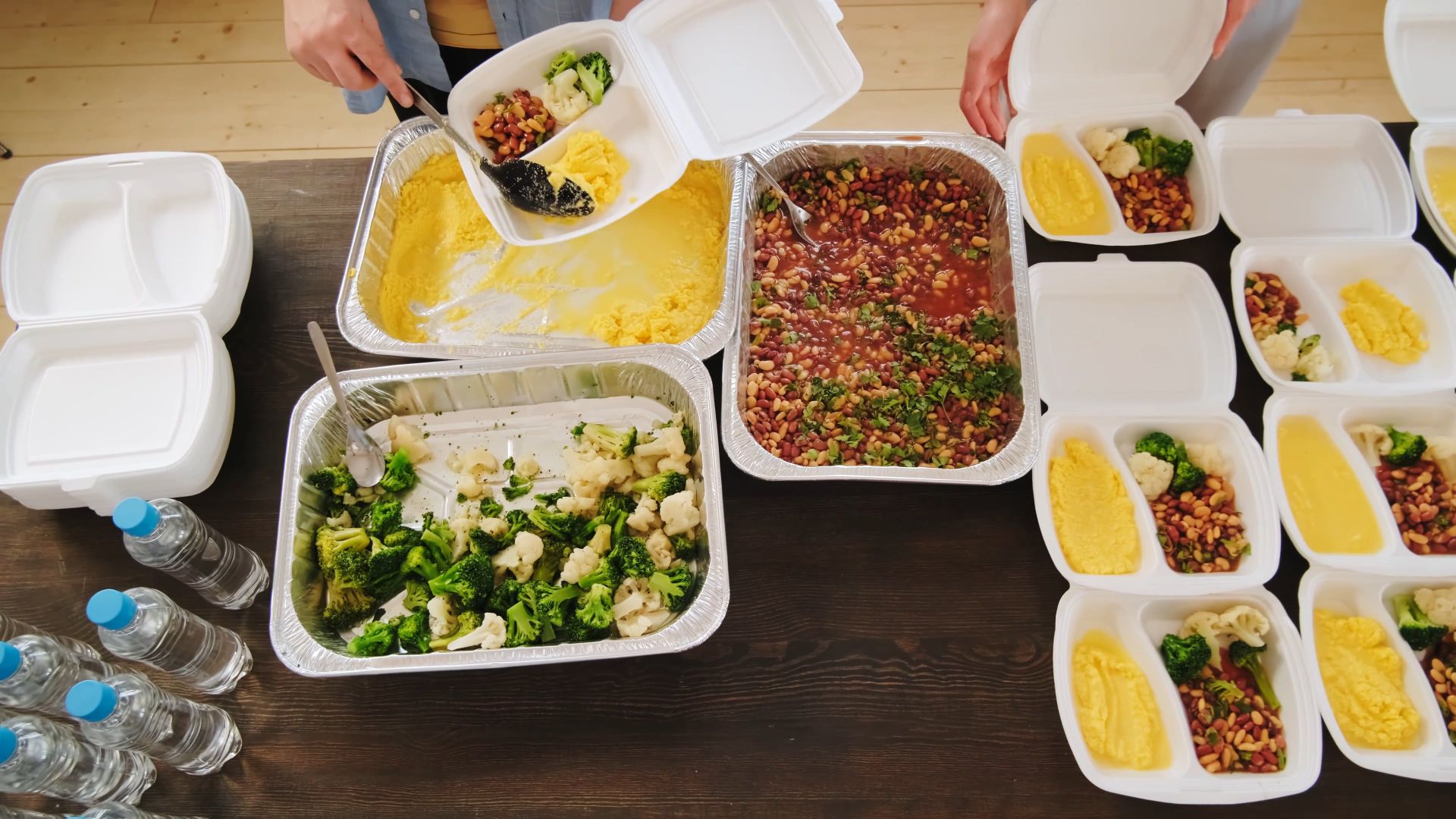 Volunteers serving a free meal