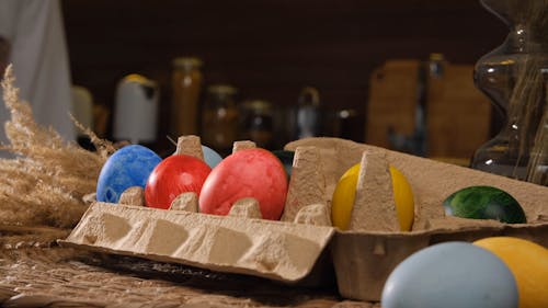 Close-Up View of Easter Eggs on Egg Carton