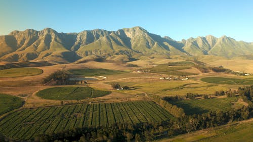 Aerial of Agricultural Lands and Mountains