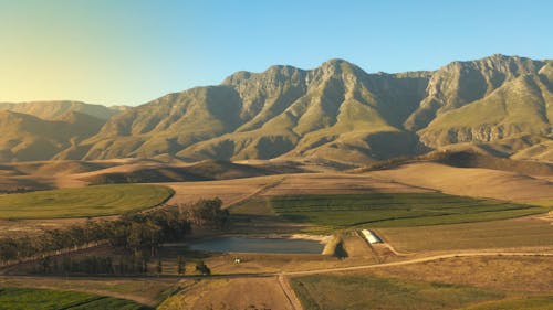 Aerial of Agricultural Lands and the Mountain Range