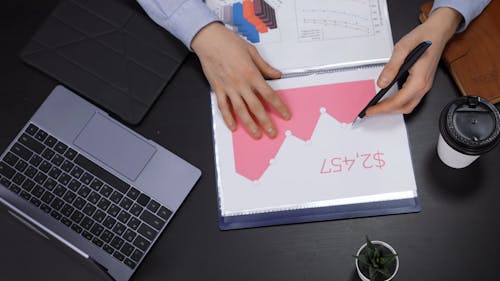 A Person Holding a Pen while Writing on the Graph