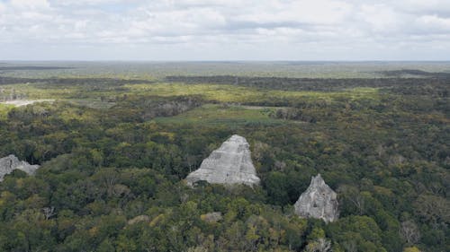 An Aerial Footage of a Pyramid in the Middle of the Jungle
