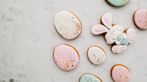 Colorful Easter Cookies on a Marble Surface