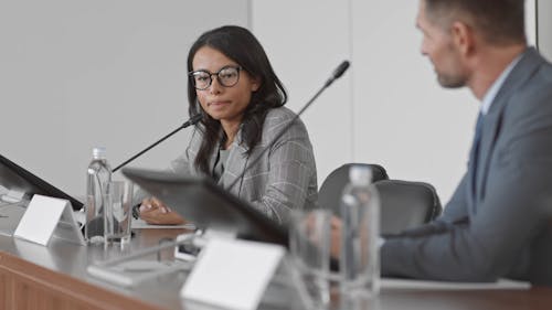 A Woman Talking at a Meeting