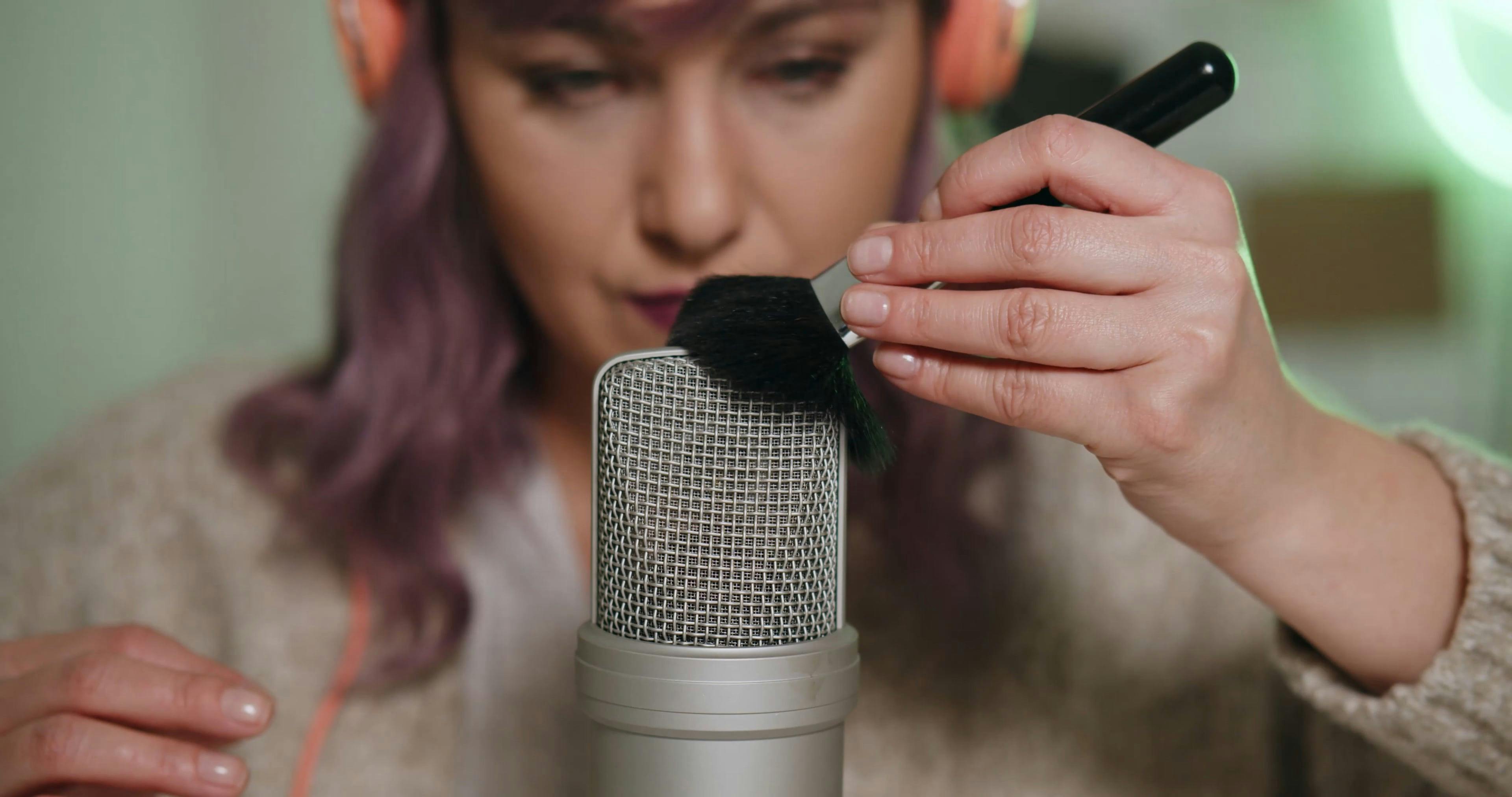 A Woman Recording Brushing Sound Effect Free Stock Video Footage