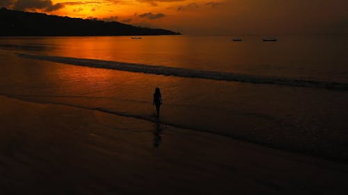 Person Walking on Beach Shore During Sunrise