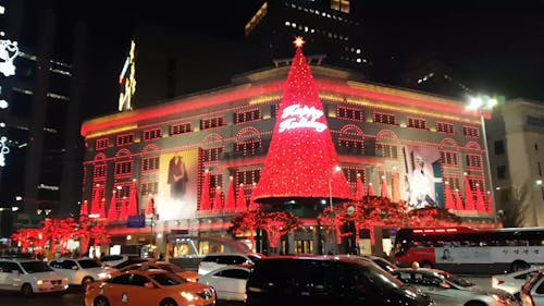 Timelapse of a Busy South Korean Street in Christmas