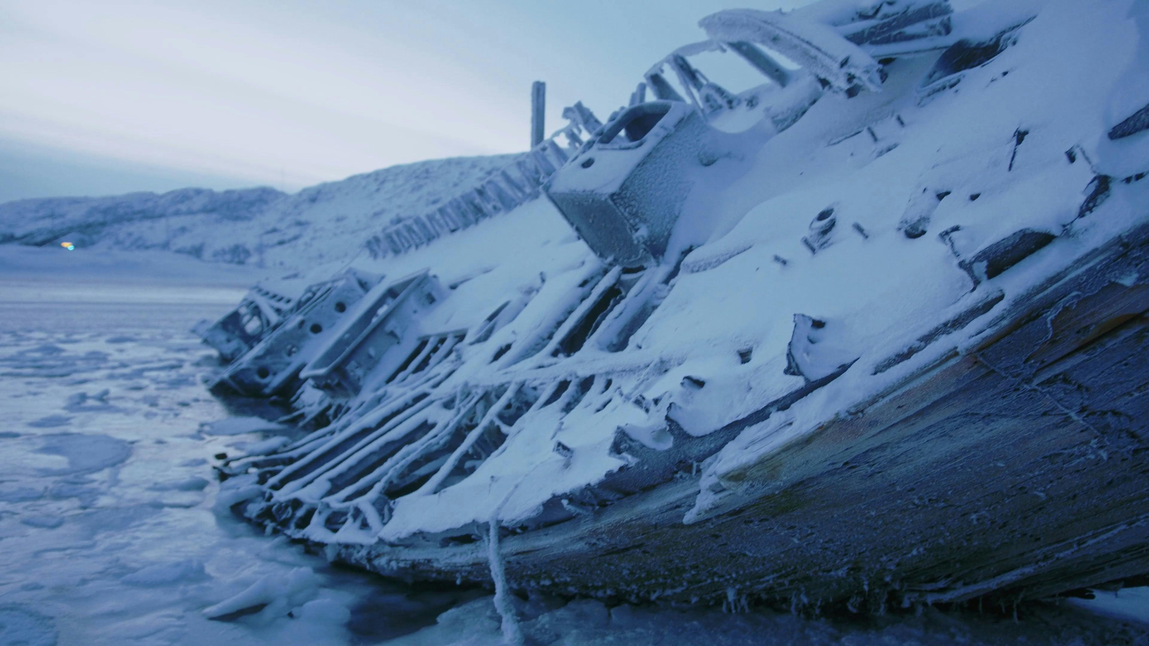A Snow Covered Ship Wreckage · Free Stock Video