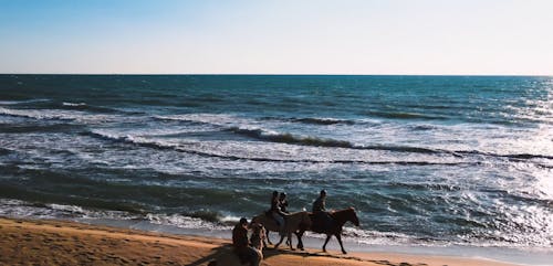 Video of People Riding Horses on a Beach