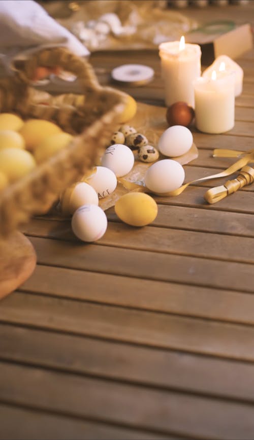 Painted Quail Eggs in a Basket