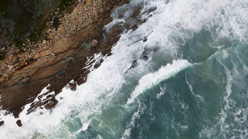Drone Footage of Sea Waves Crashing on Rocks