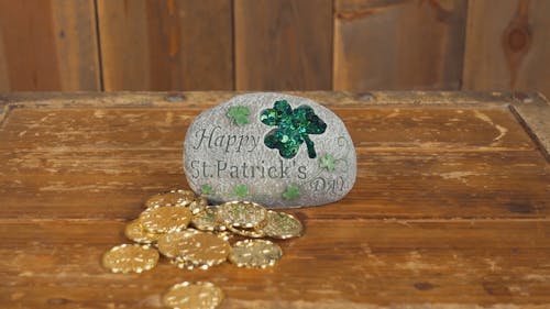 Gold Coins and a Decorated Stone for St. Patrick's Day