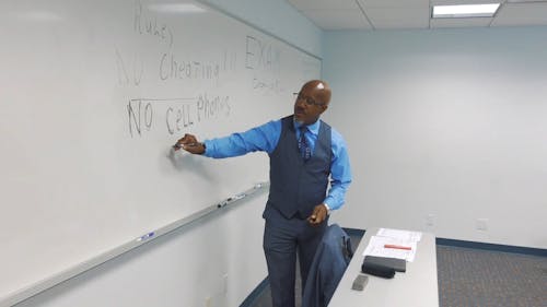 A Teacher Instructing His Students Not to Cheat