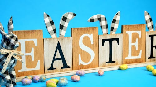 Easter Letters and Decorations with a Blue Background