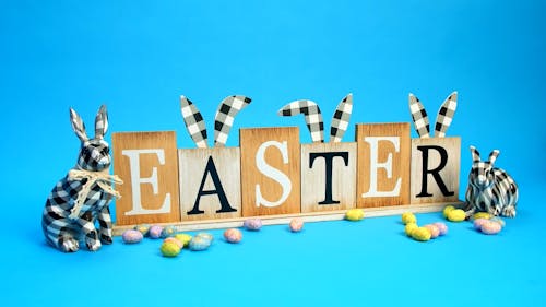 Easter Decor on baby Blue Background