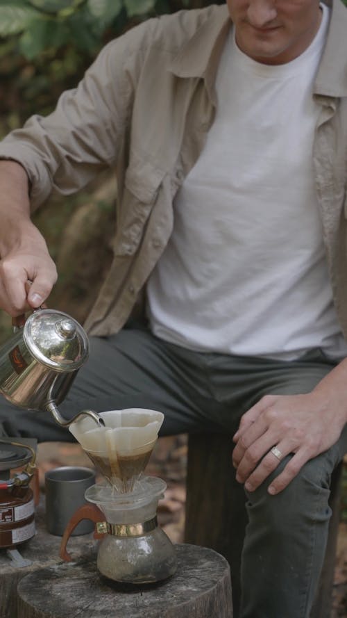 A Man Making a Pour Over Coffee