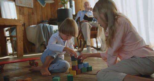 Children Playing with Blocks