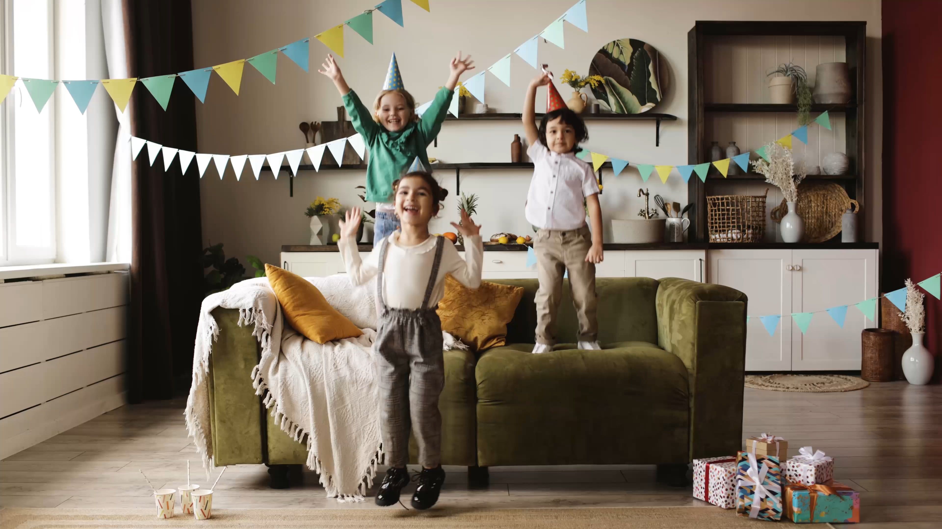 Cute Kids Wearing Party Hats Jumping Free Stock Video cute-kids-wearing-party-hats-jumping-free-stock-video